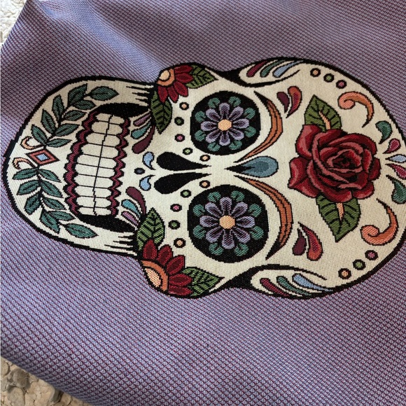 French Candy Skull Emmanuel Creation L’atelier Colorful Woven Tote Bag Red Blue - Picture 8 of 11